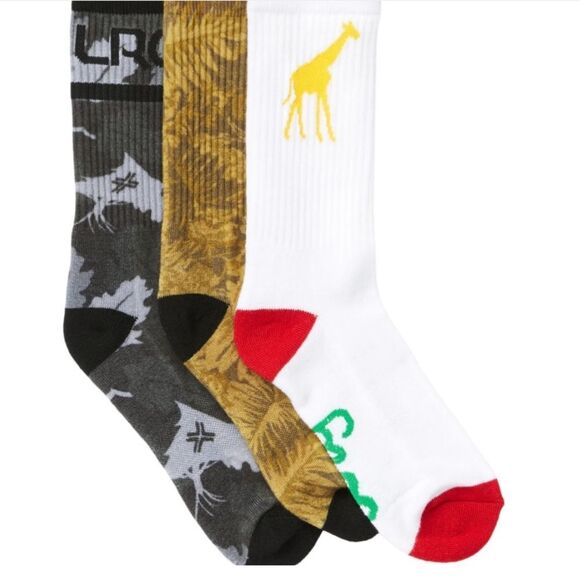 LRG MEN’S SOCKS LEAFY GIRAFFE THREE (3) PACK OF CREW MULTI SOCKS. - Picture 4 of 5